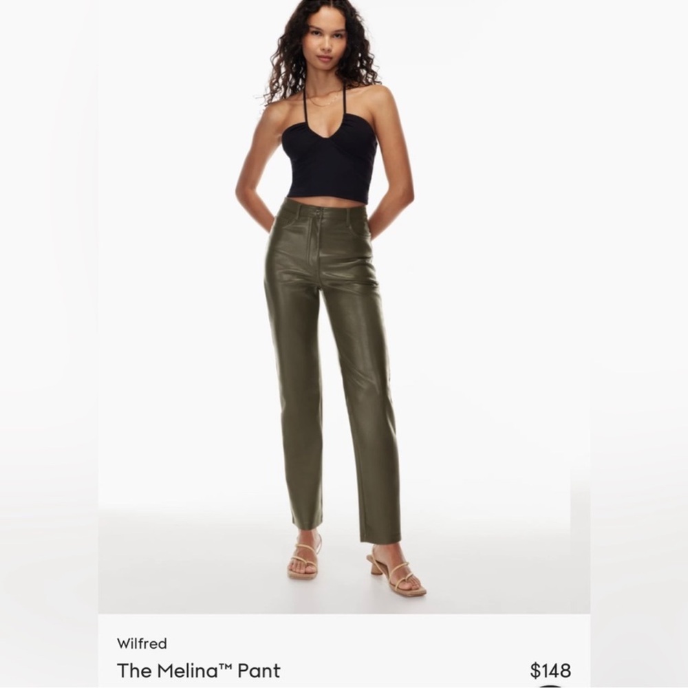 Wilfred olive green faux leather jeans in The Melina style